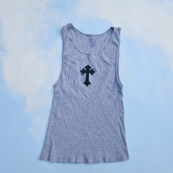 Hot Topic Tops - Grey Tank Top Goth Cross Chrome Hearts Looking Top